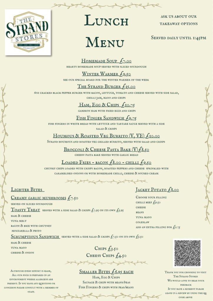 The Strand Stores Lunch Menu